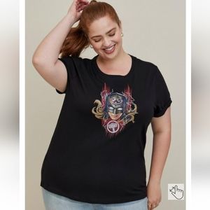 NEW TORRID MARVEL SZ 2 LADY THOR ROLL SLEEVE TOP -HERITAGE SLUB BLACKSZ 2X NWT
